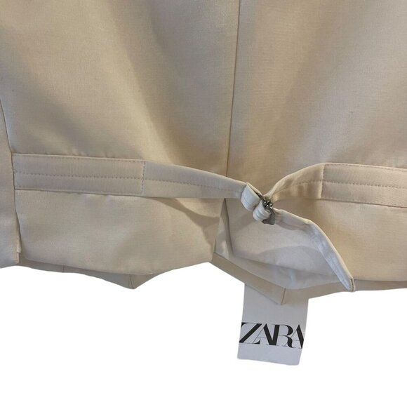Zara Size XS Beige Double Breasted Tuxedo Vest Waistcoat Satin Trim Back Tie - Picture 9 of 12